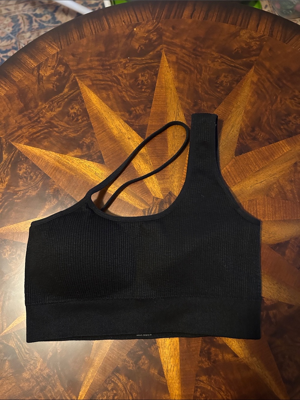 NVGTN Black Ribbed Asymmetric Strap Bra